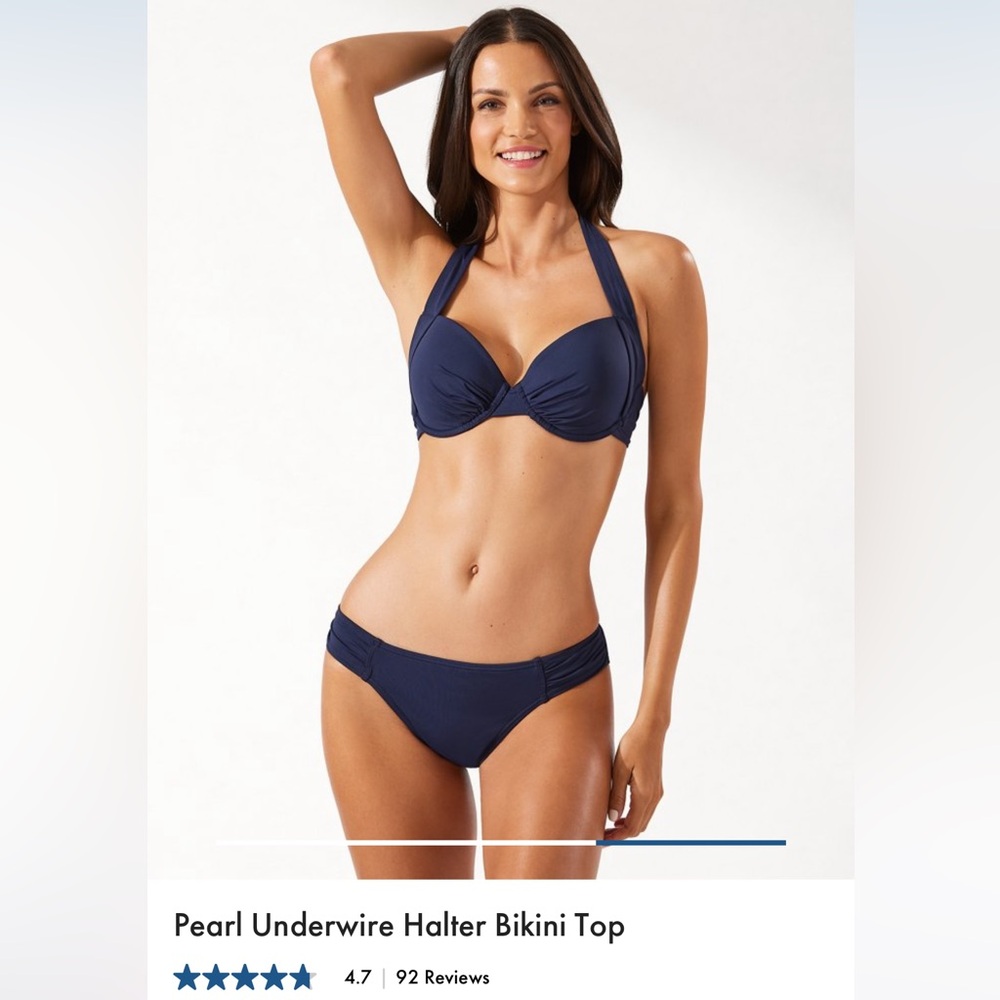 Tommy Bahama Pearl Underwire Halter Bikini Top and Bikini Bottom. 34DD & Medium